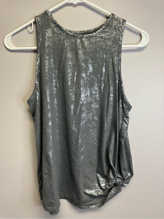 all in motion Tops - Metallic Gray Sleeveless Tank Top with Tie Side